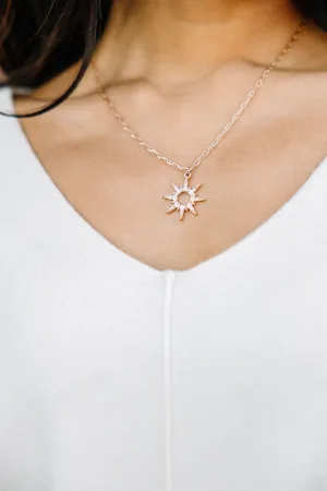 Up In The Air Gold Rhinestone Starburst Pendant Necklace