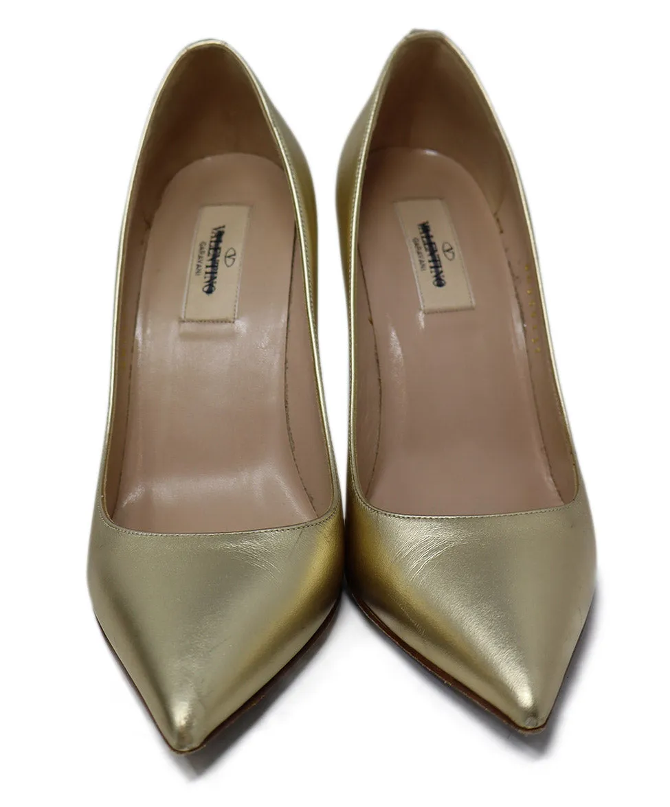 Valentino Metallic Gold Leather Heels sz 7