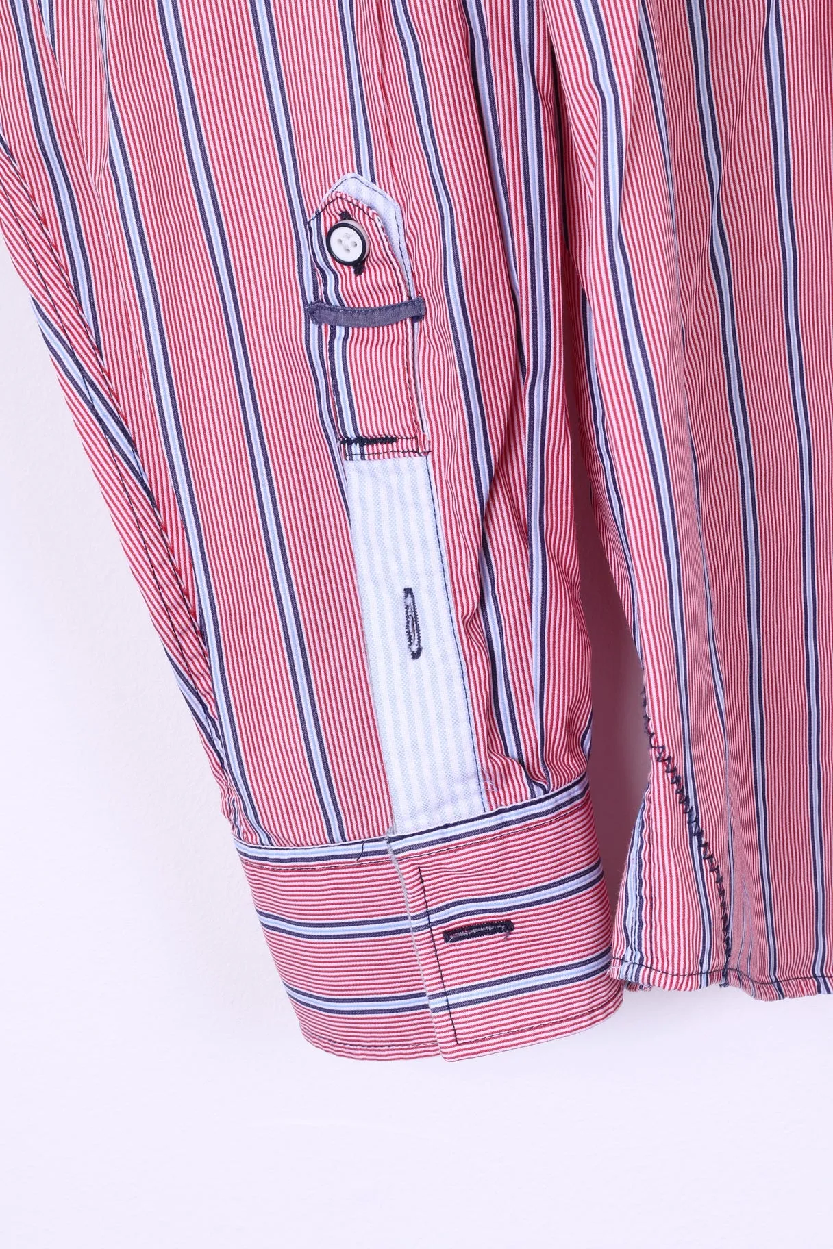 Van Santen & Van Santen Men L Casual Shirt Red Striped Custom Fit Cotton Top