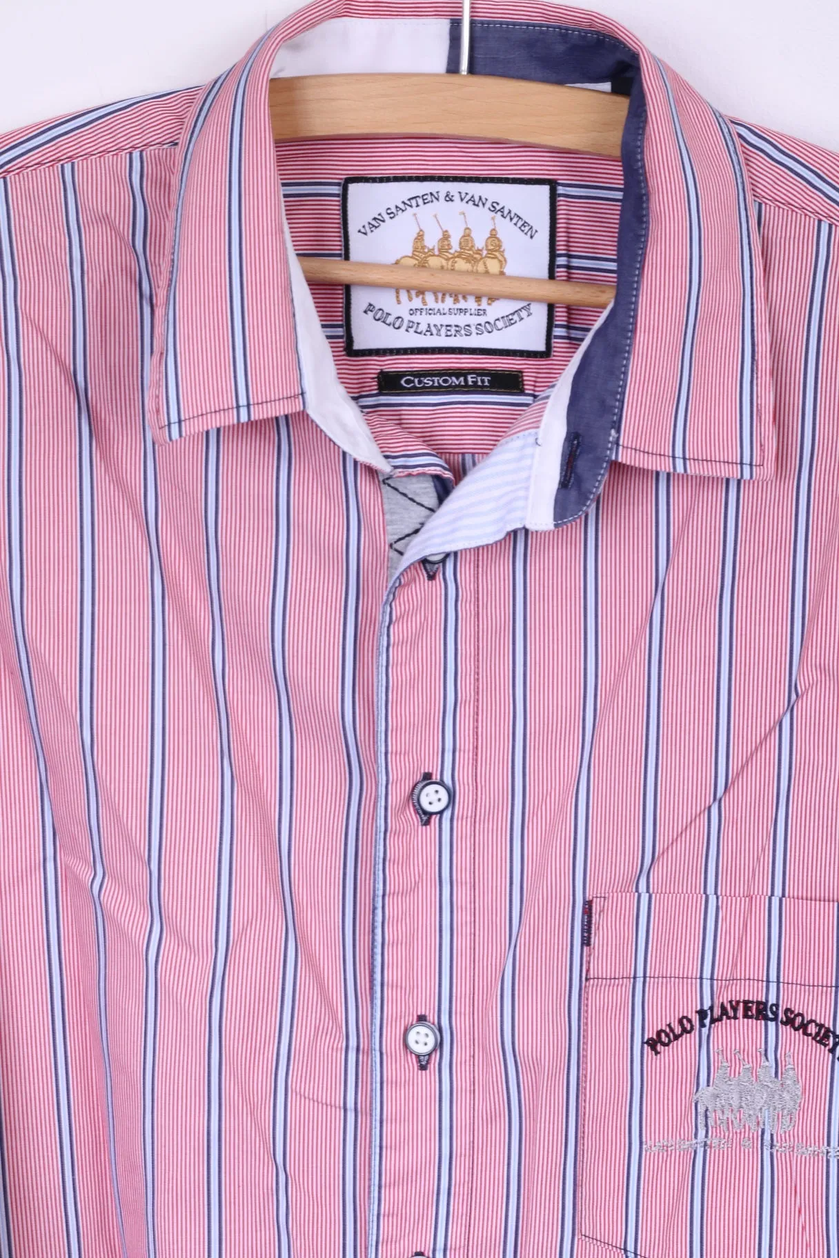Van Santen & Van Santen Men L Casual Shirt Red Striped Custom Fit Cotton Top