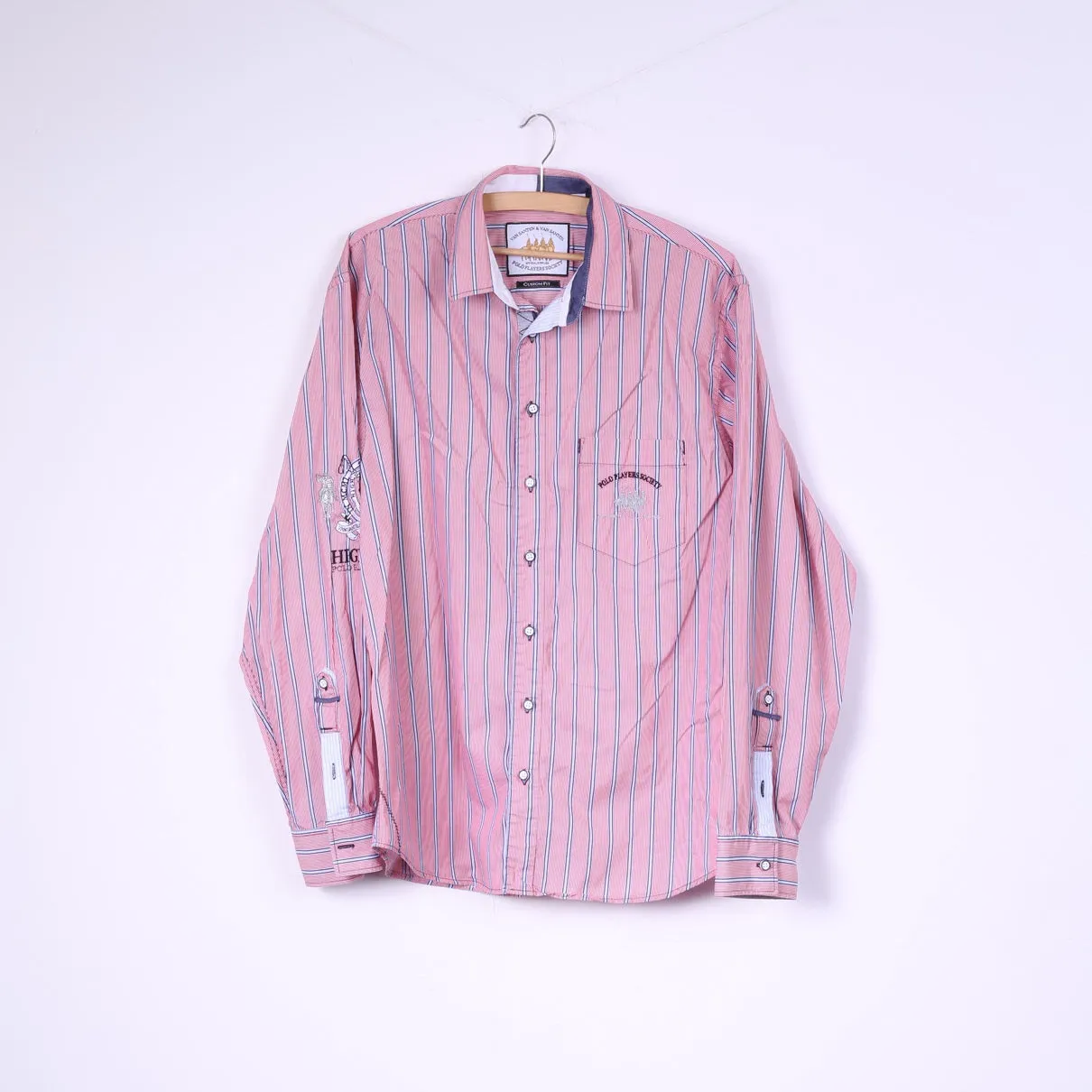 Van Santen & Van Santen Men L Casual Shirt Red Striped Custom Fit Cotton Top