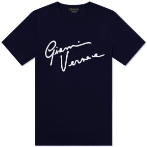 Versace Navy Embroidered Signature Logo T-Shirt