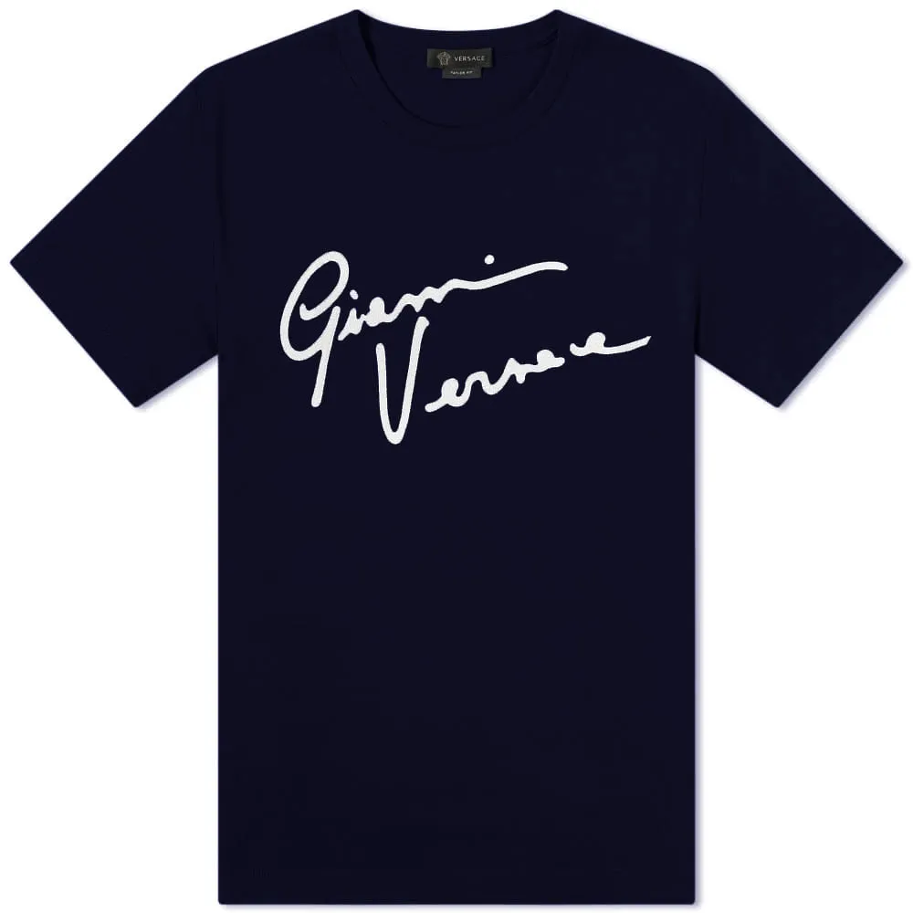 Versace Navy Embroidered Signature Logo T-Shirt