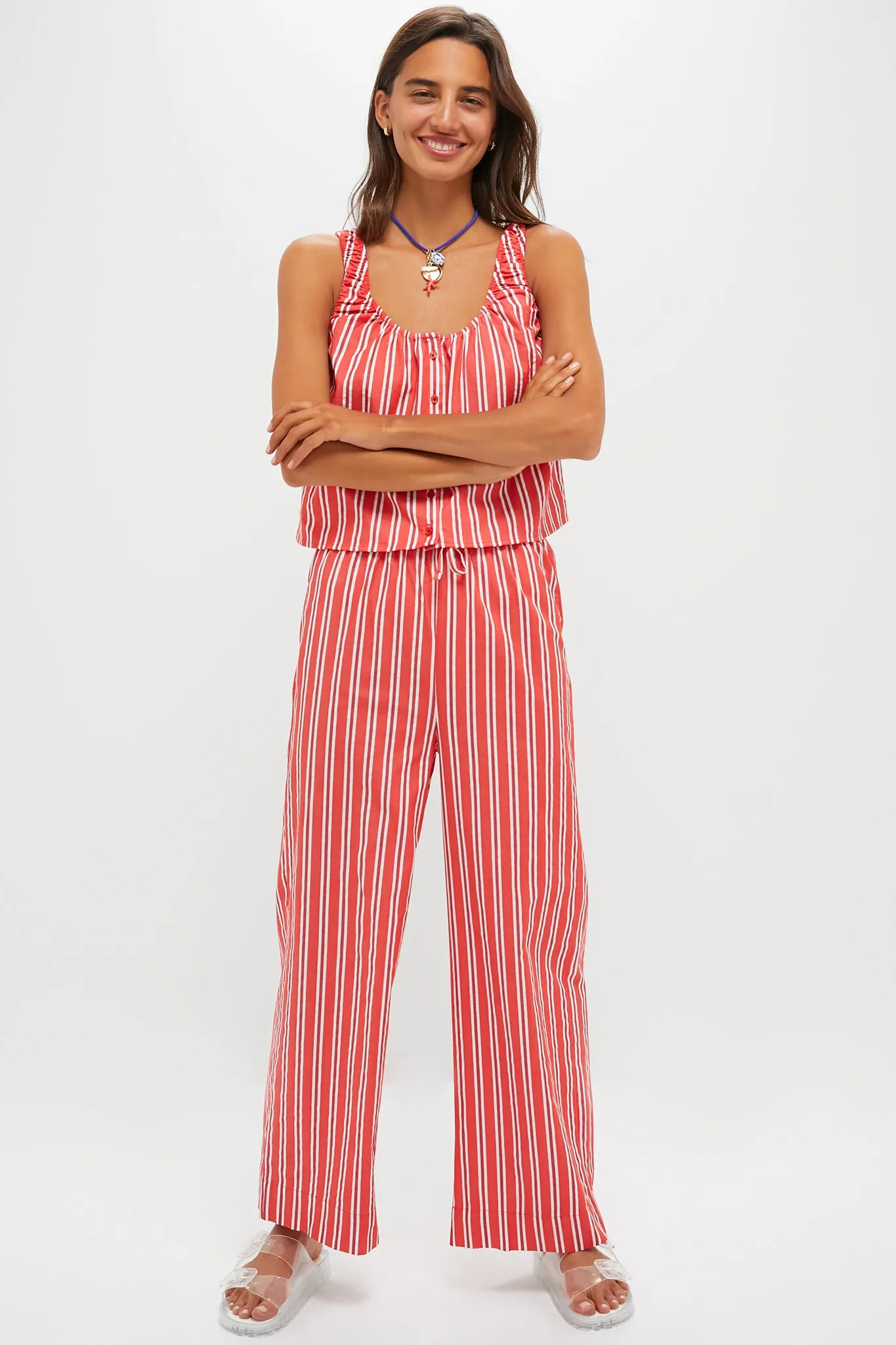 Vibrant Red Stripe Waist Pant