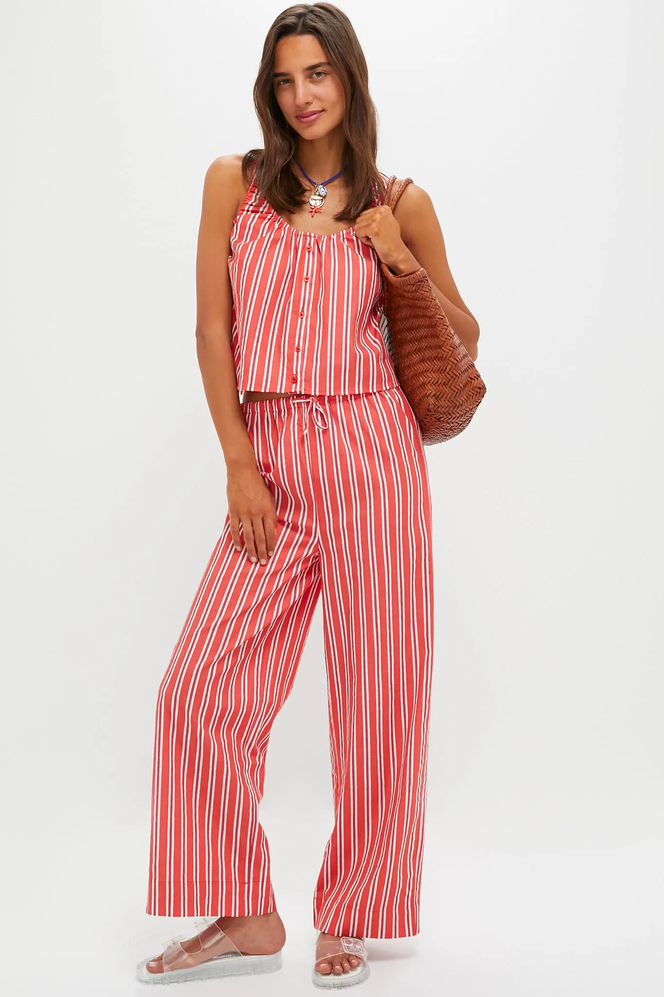 Vibrant Red Stripe Waist Pant