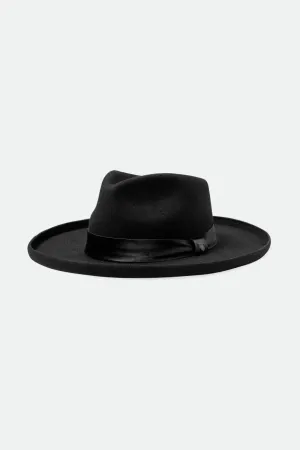 Victoria Felt Fedora - Black/Black Satin Brixton