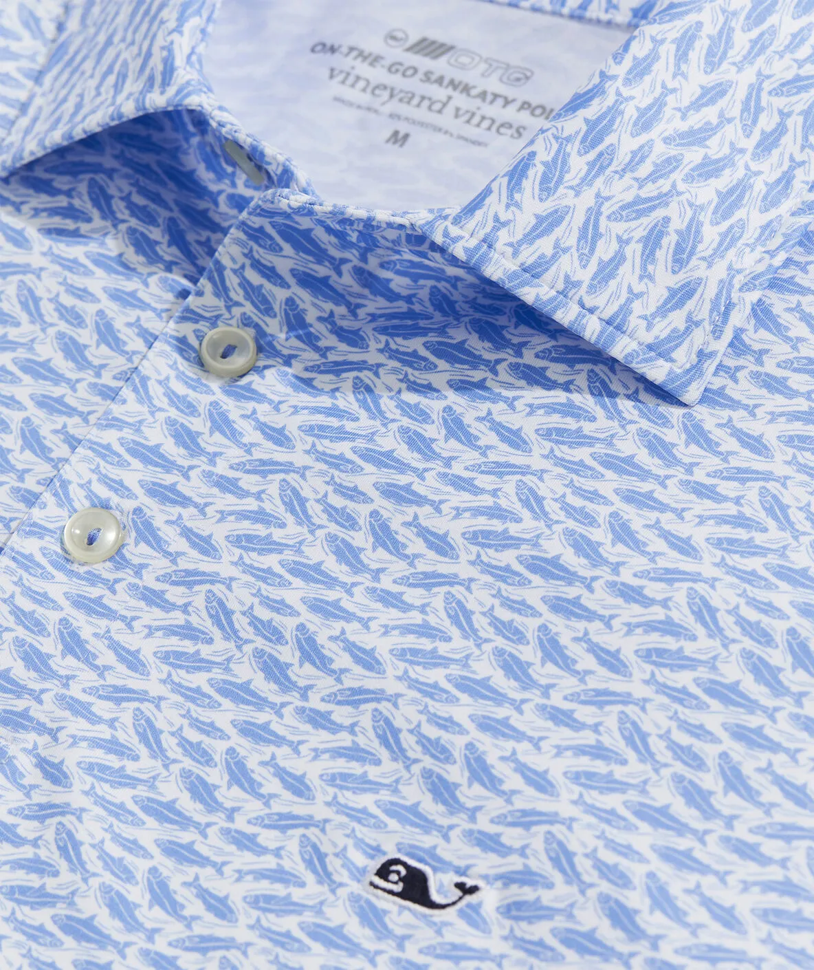 Vineyard Vines Men's Printed Sankaty Polo - Bluff Fish Micro - White Cap