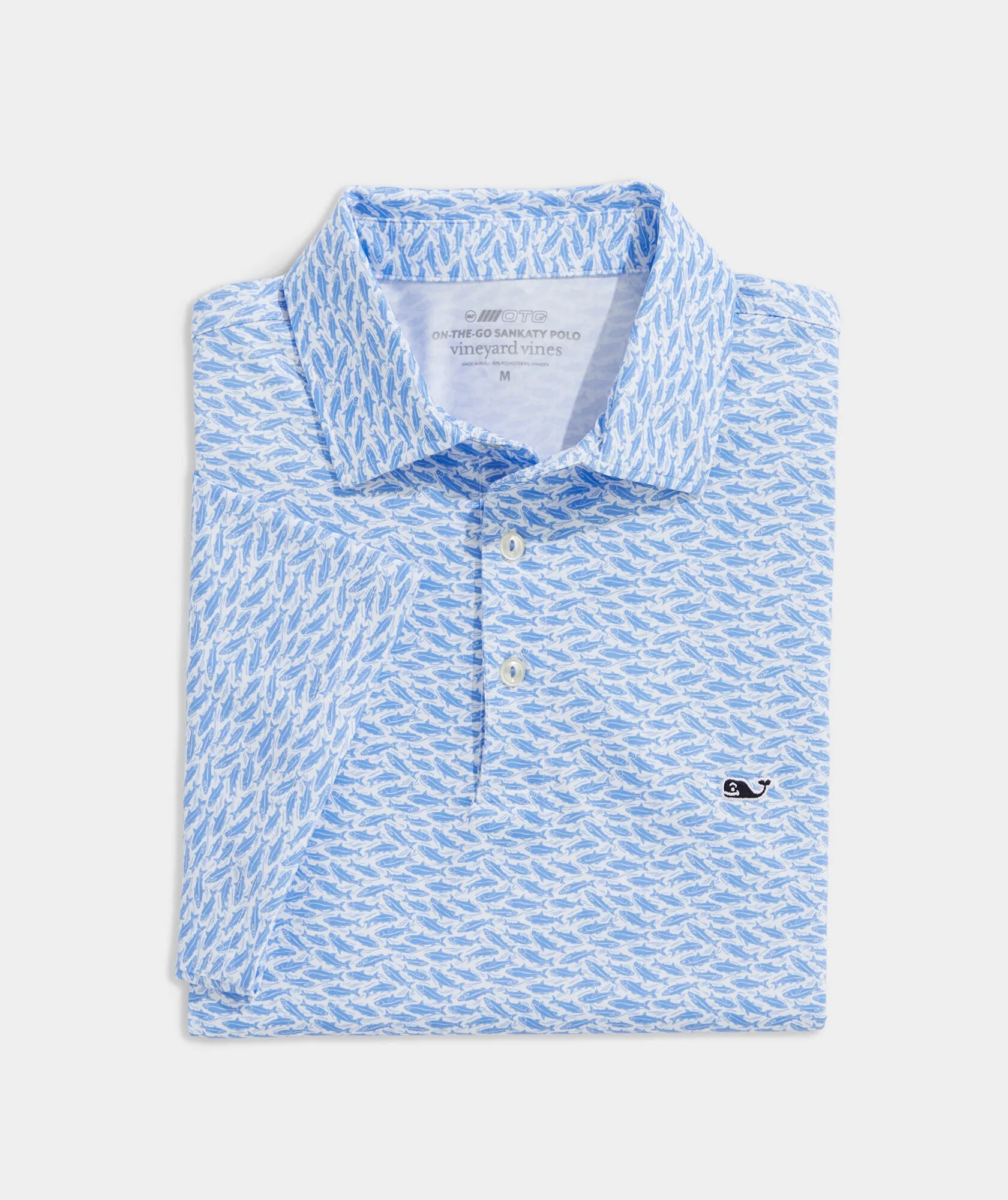Vineyard Vines Men's Printed Sankaty Polo - Bluff Fish Micro - White Cap