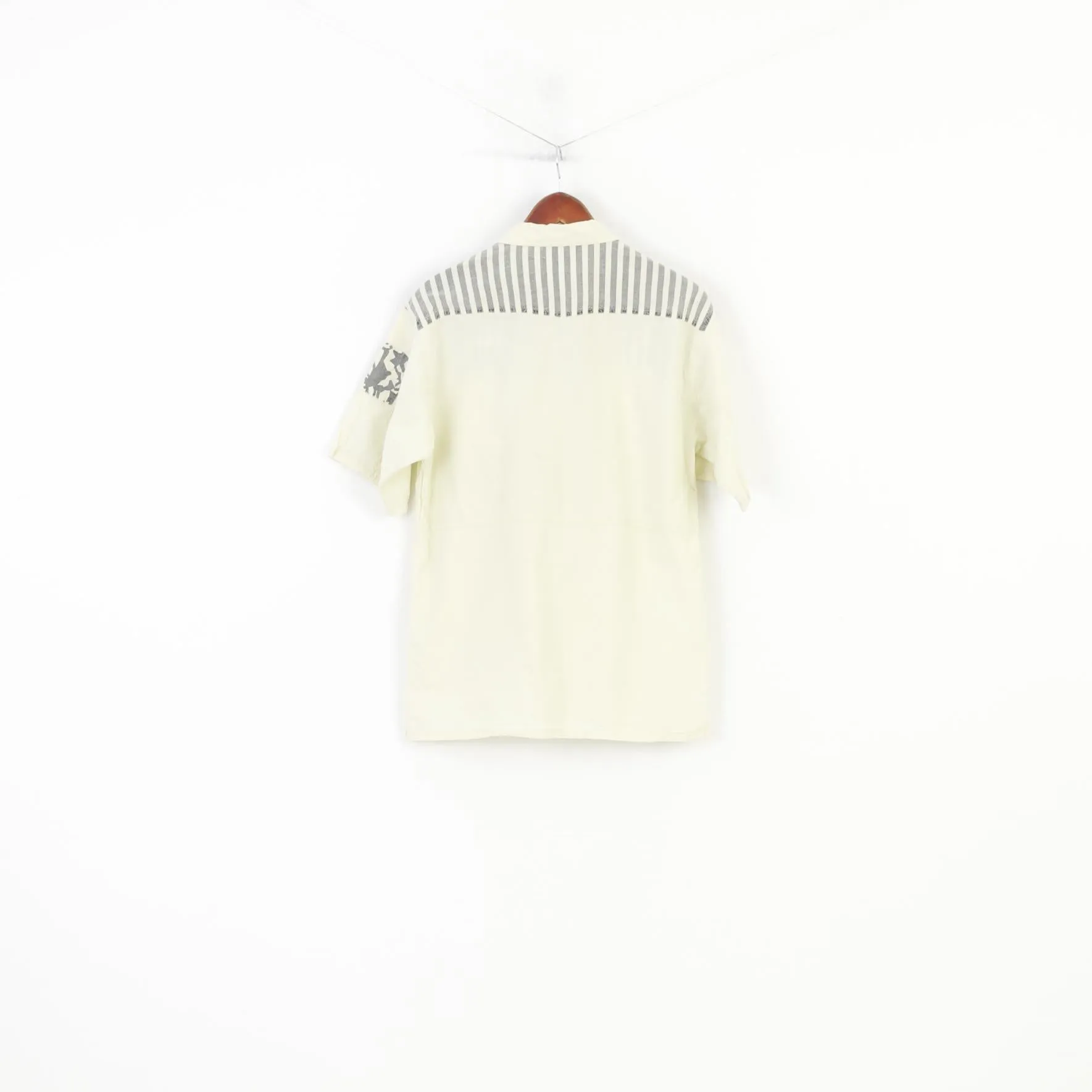 Vintage Men S Polo Shirt Yellow Cotton Detailed 90s Striped Short Sleeve Pockets Logo Vintage Top