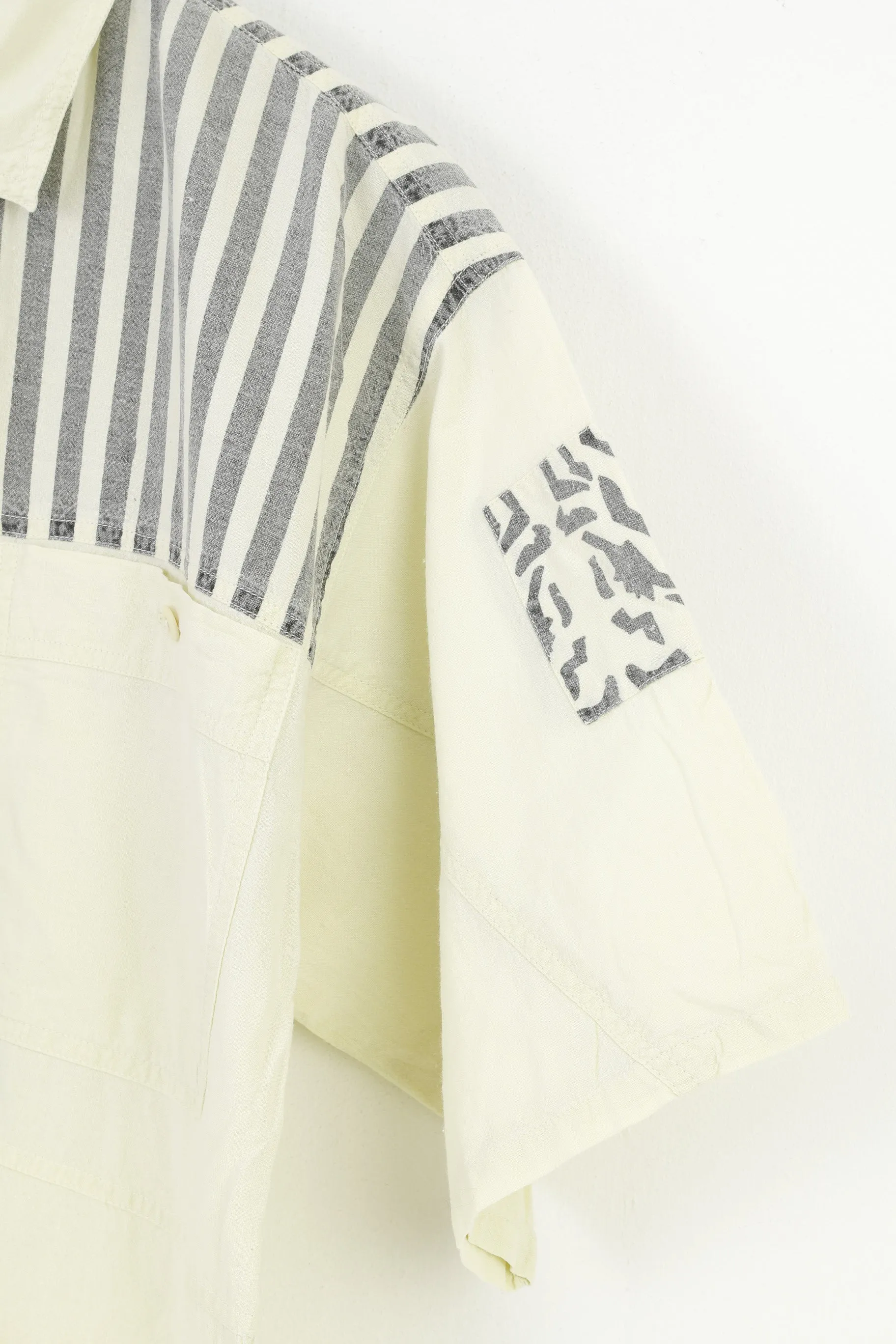 Vintage Men S Polo Shirt Yellow Cotton Detailed 90s Striped Short Sleeve Pockets Logo Vintage Top