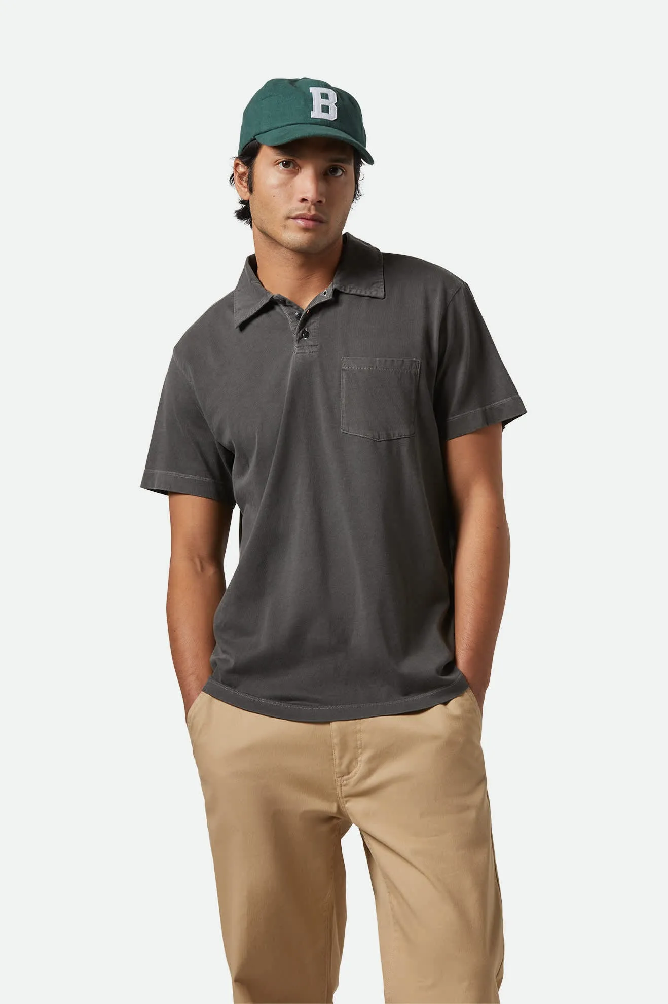 Vintage Wash S/S Polo - Washed Black Brixton