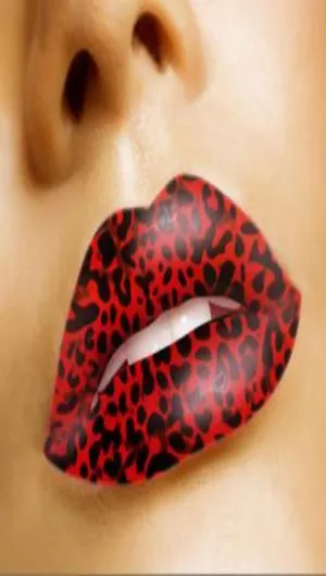 Violent Lips Red Leopard Print Tattoo