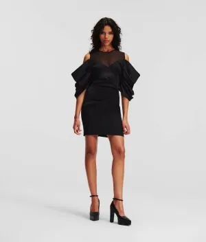 VOLUME SLEEVE SATIN MINI DRESS