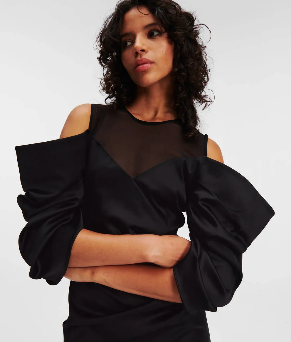 VOLUME SLEEVE SATIN MINI DRESS