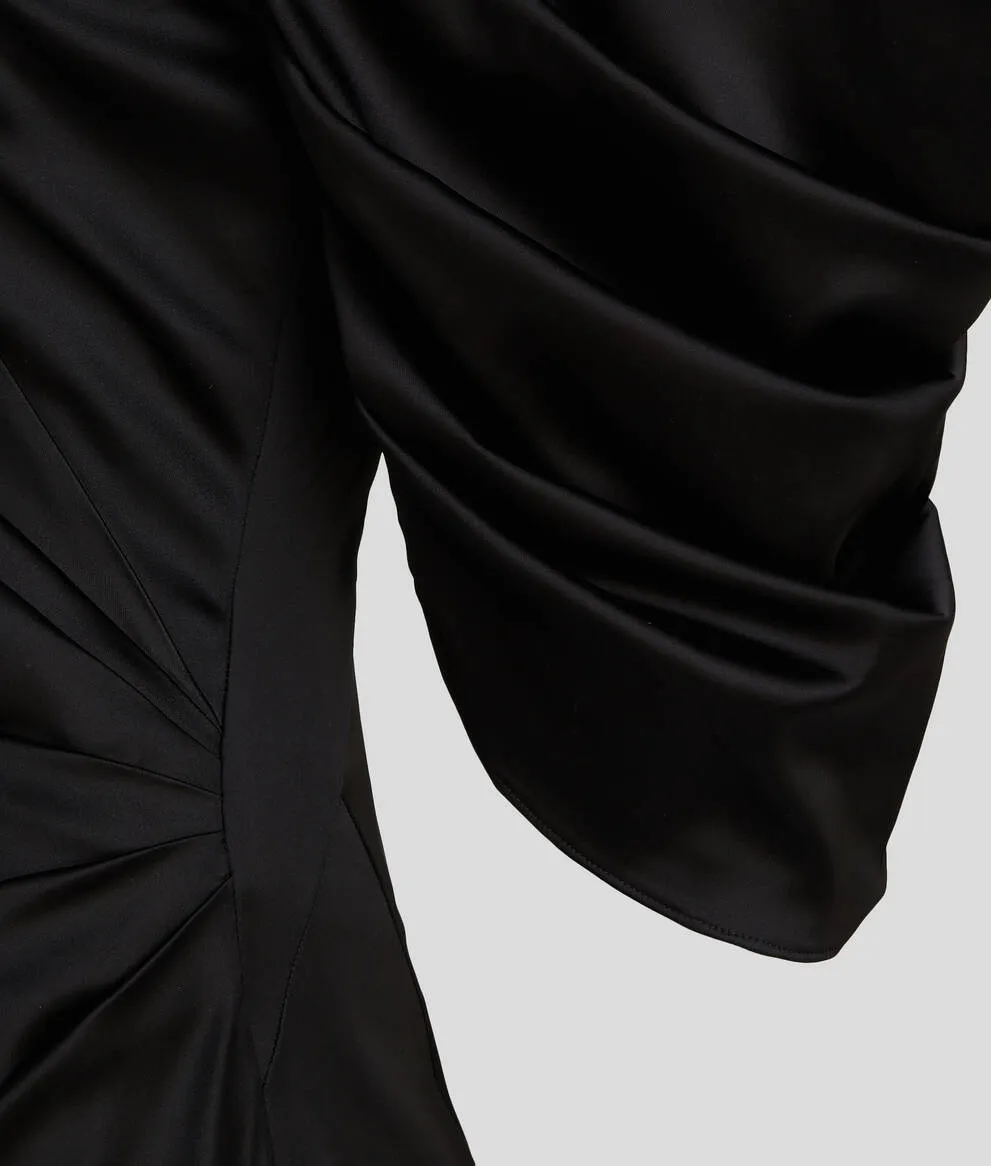 VOLUME SLEEVE SATIN MINI DRESS