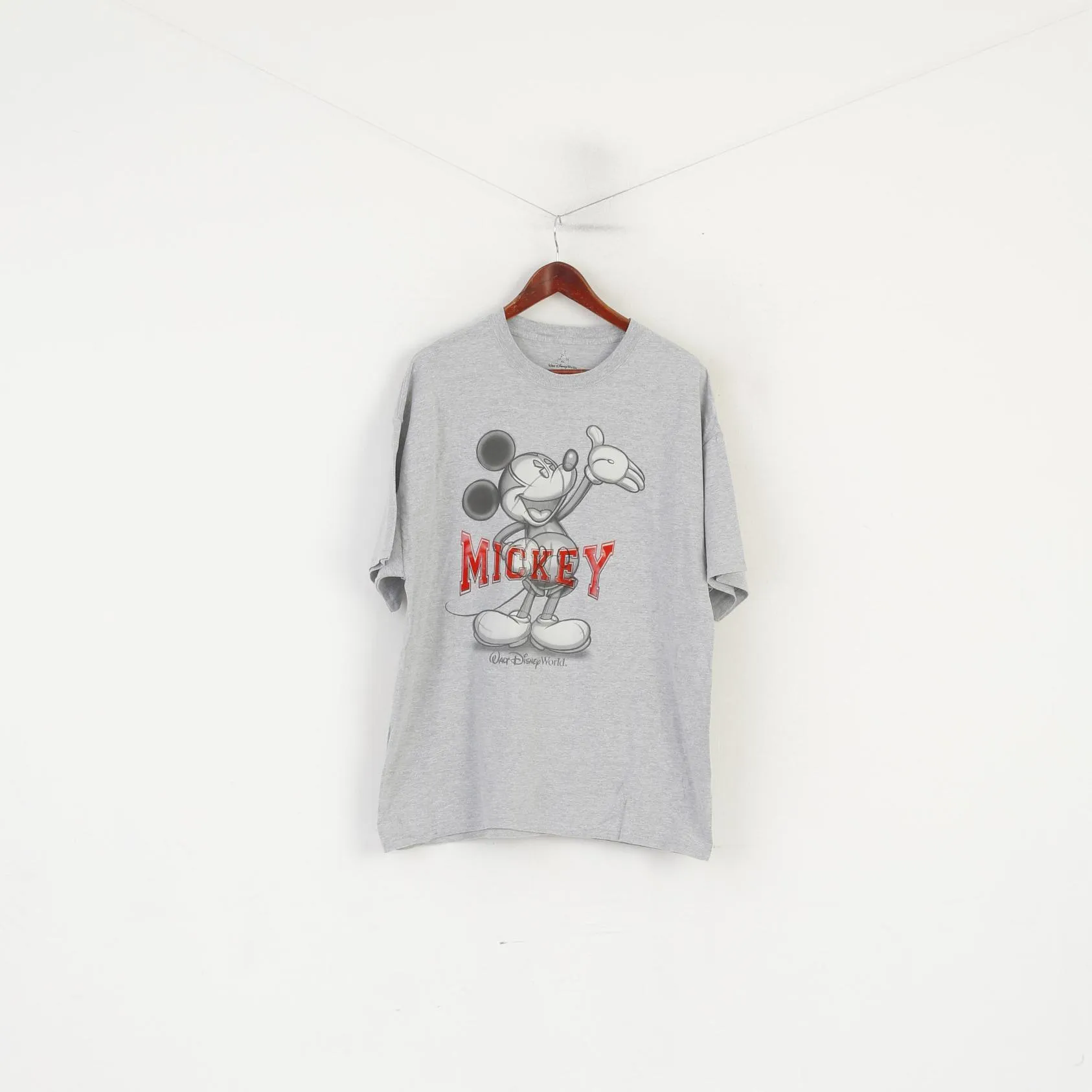 Walt Disney World By Hanes Men XL T- Shirt Gray Cotton Graphic Mickey Vintage Top