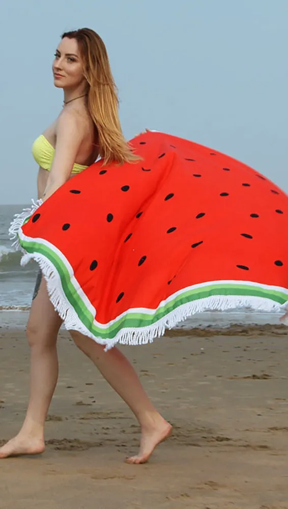 Watermelon Round Fringe Beach Towel Throw Blanket