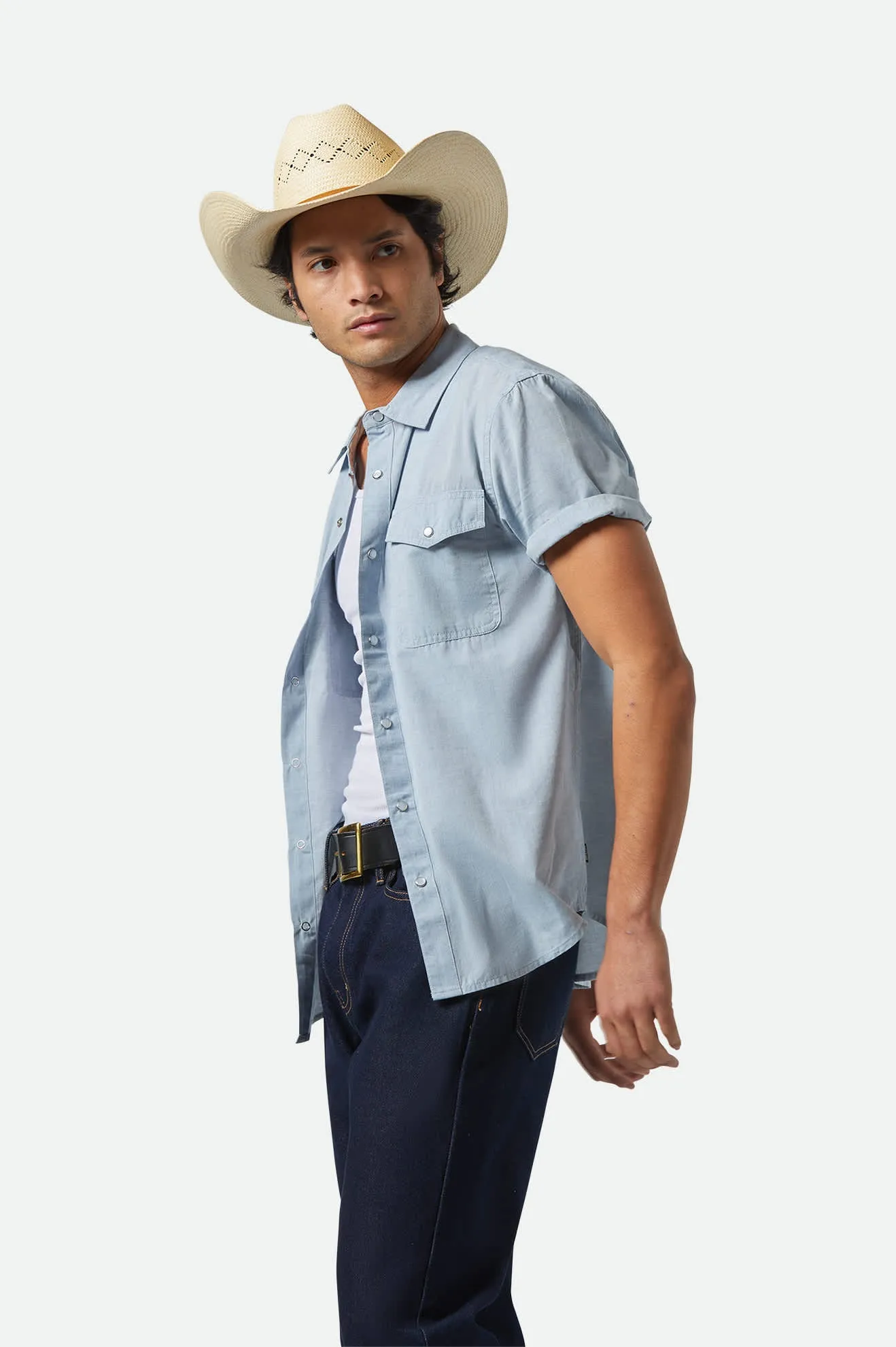 Wayne Western S/S Shirt - Medium Blue Brixton
