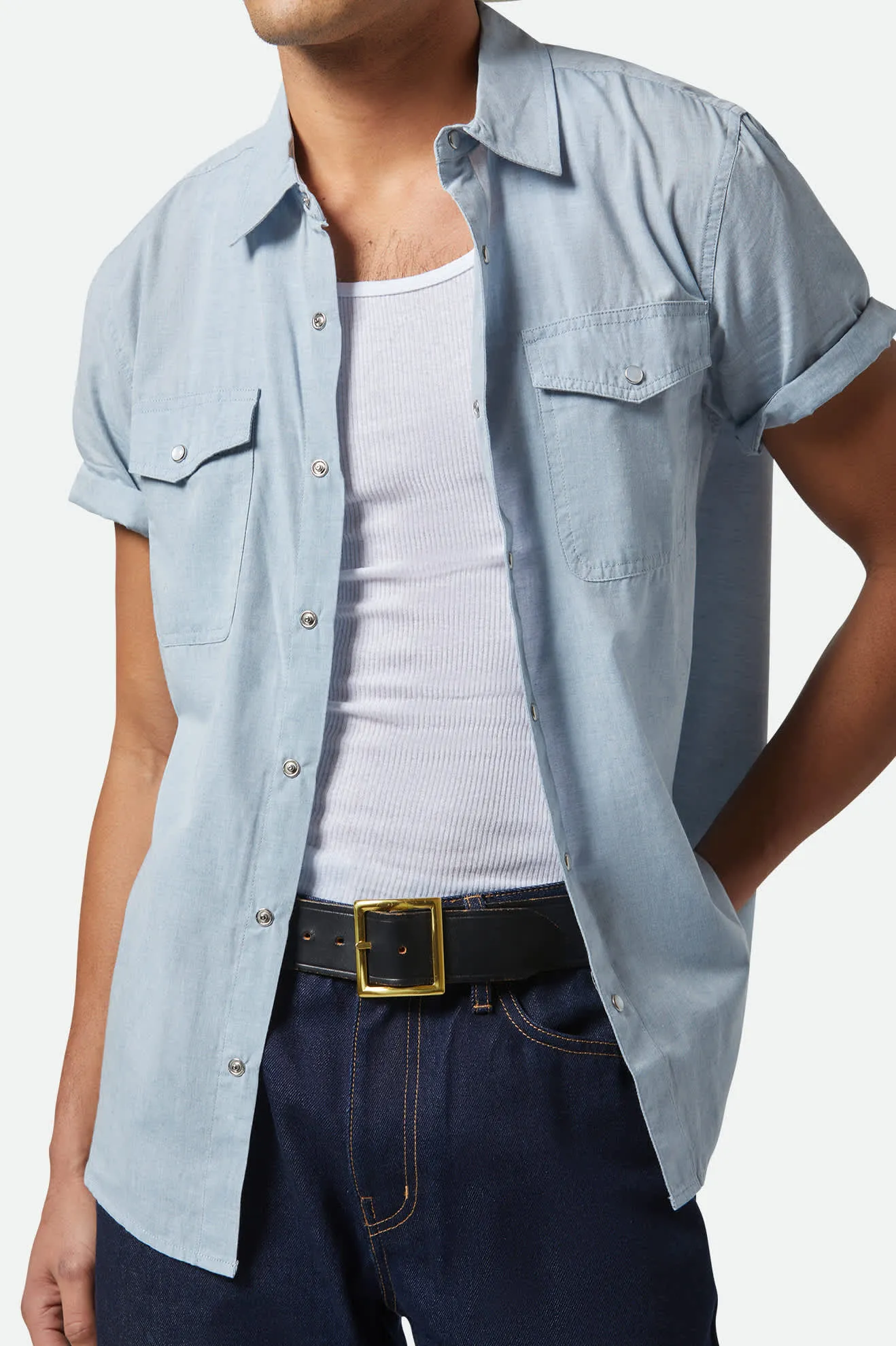 Wayne Western S/S Shirt - Medium Blue Brixton