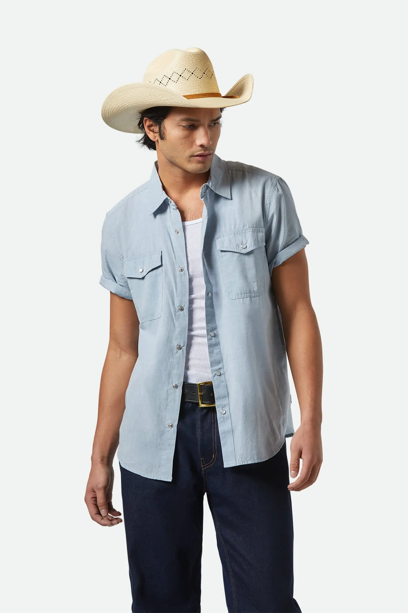 Wayne Western S/S Shirt - Medium Blue Brixton