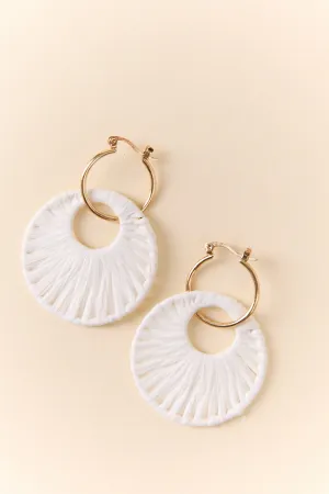 White Raffia Wrapped Disc Earrings