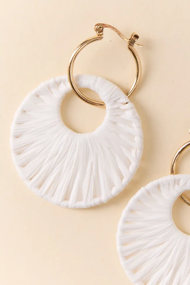 White Raffia Wrapped Disc Earrings
