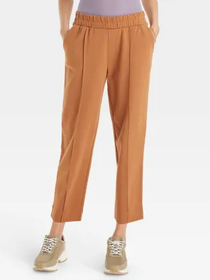 Women's Elastic Waistband Plain Solid Pant,Camel