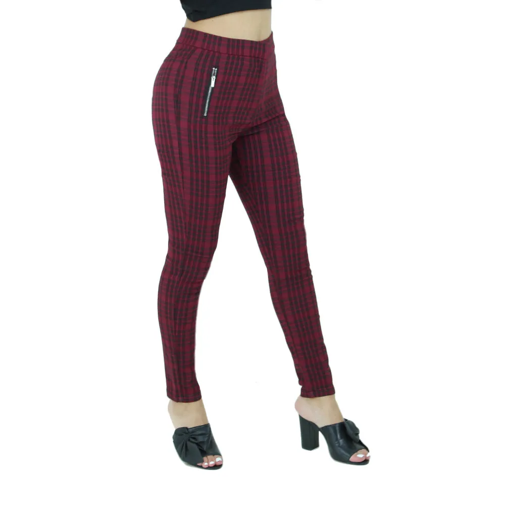 Women's Plaid Stretchy Pant,Burgundy