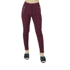 Women's Plaid Stretchy Pant,Burgundy