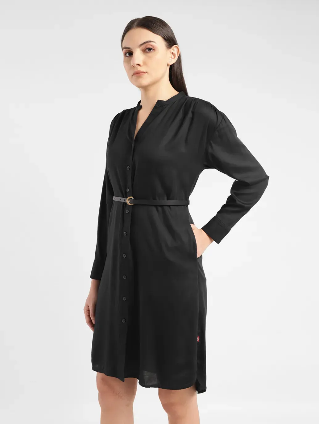 Women's Solid Black Band Neck Dress LEVI'S