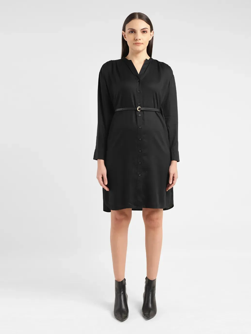 Women's Solid Black Band Neck Dress LEVI'S
