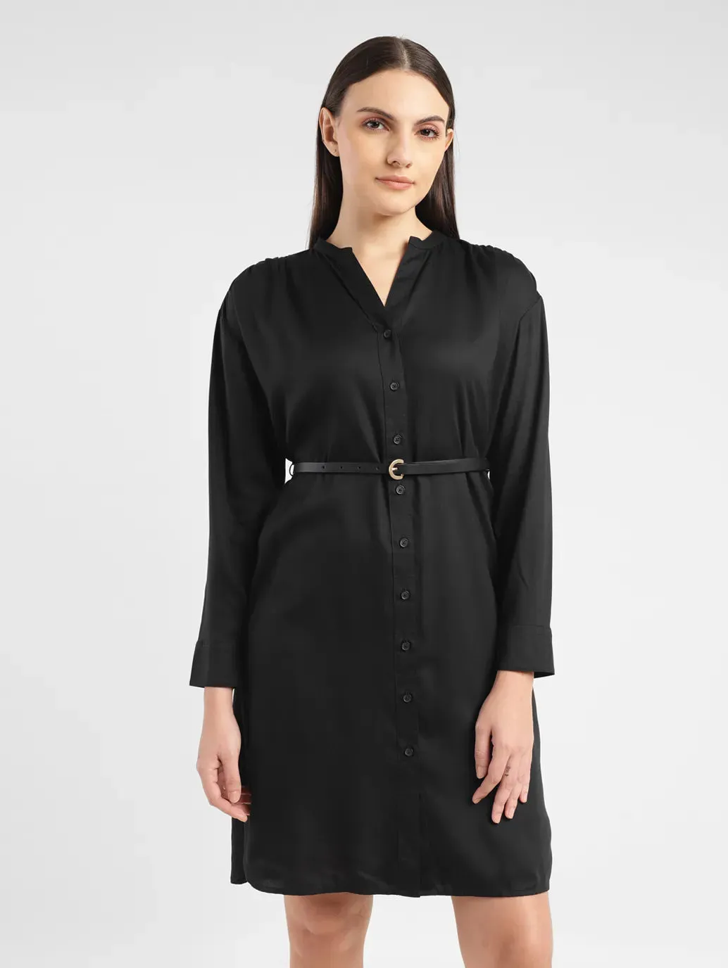 Women's Solid Black Band Neck Dress LEVI'S