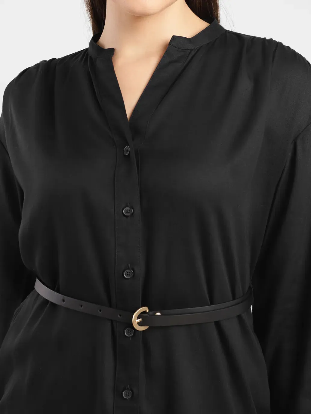 Women's Solid Black Band Neck Dress LEVI'S