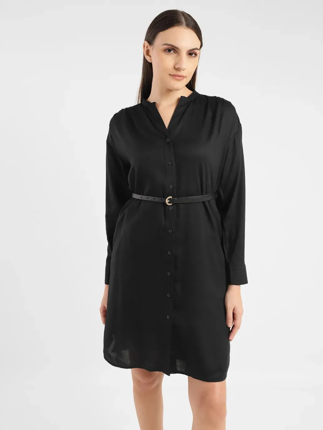 Women's Solid Black Band Neck Dress LEVI'S