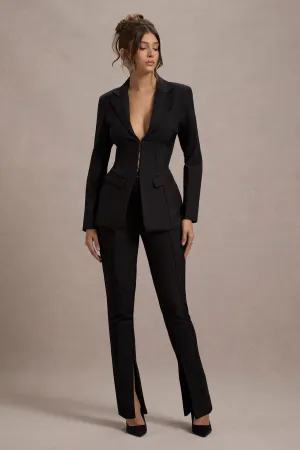 Wonder Woman | Black High Waist Straight Leg Trousers With Hem Split Club L London
