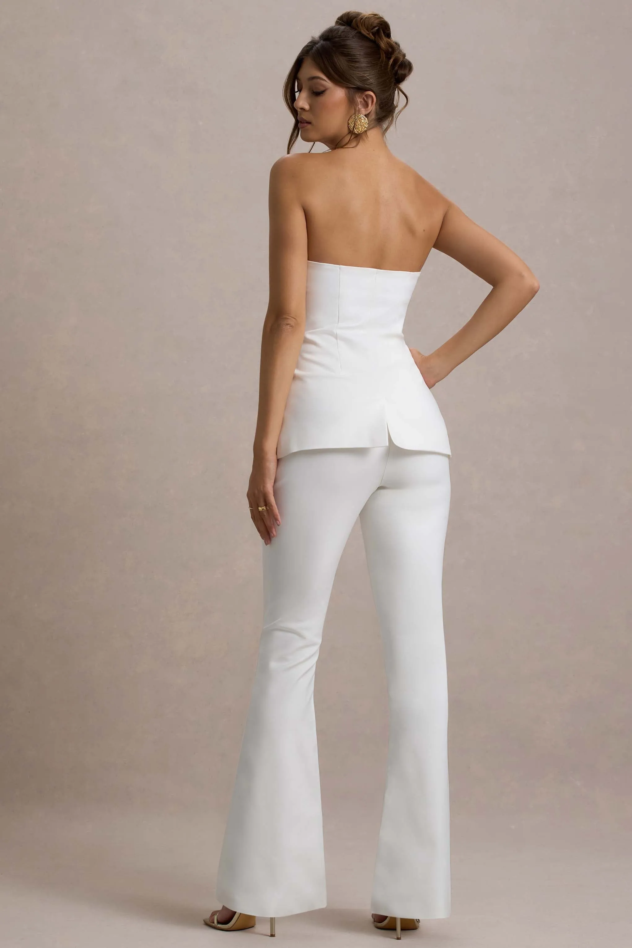 Wonder Woman | White High Waist Straight Leg Trousers With Hem Split Club L London