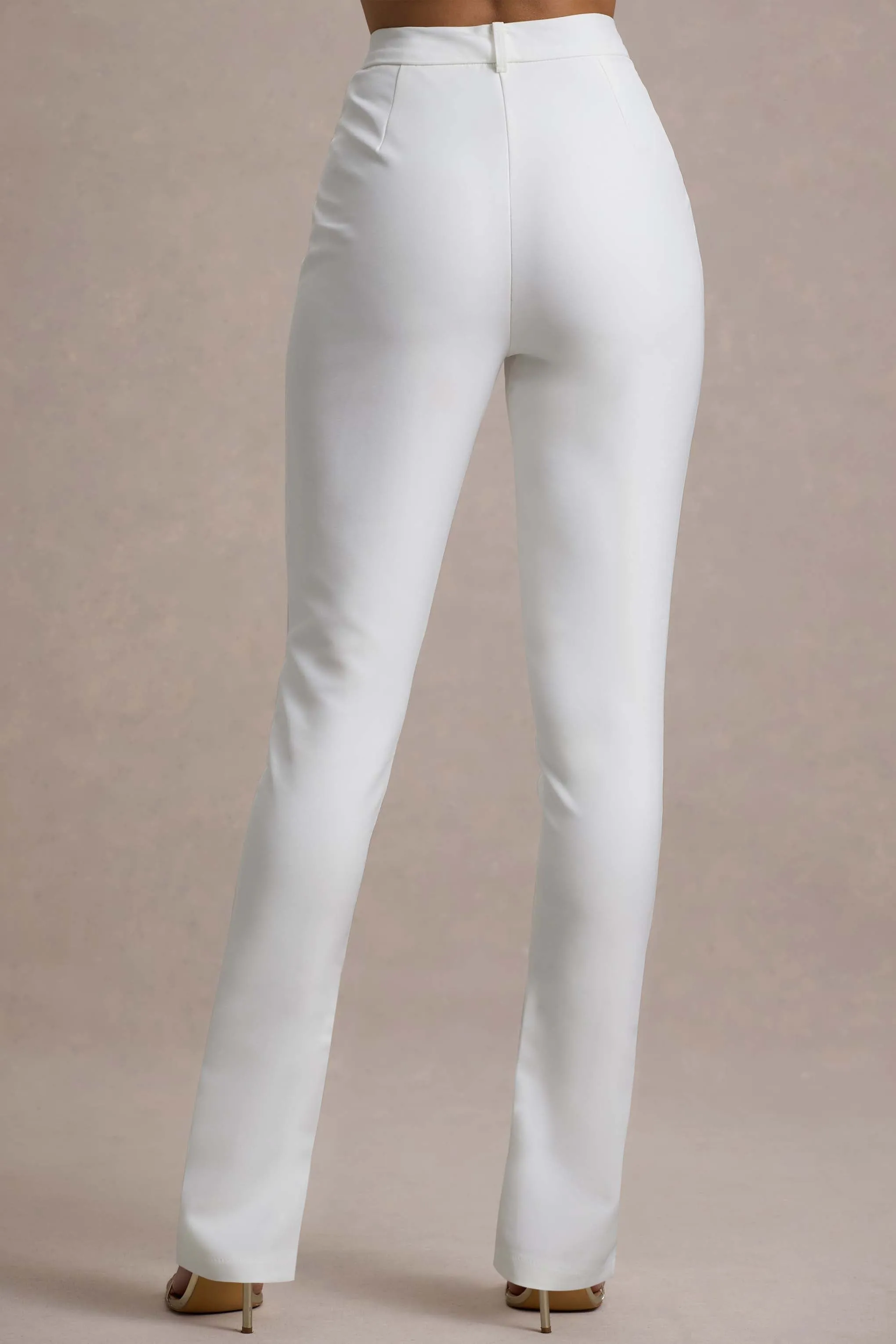 Wonder Woman | White High Waist Straight Leg Trousers With Hem Split Club L London
