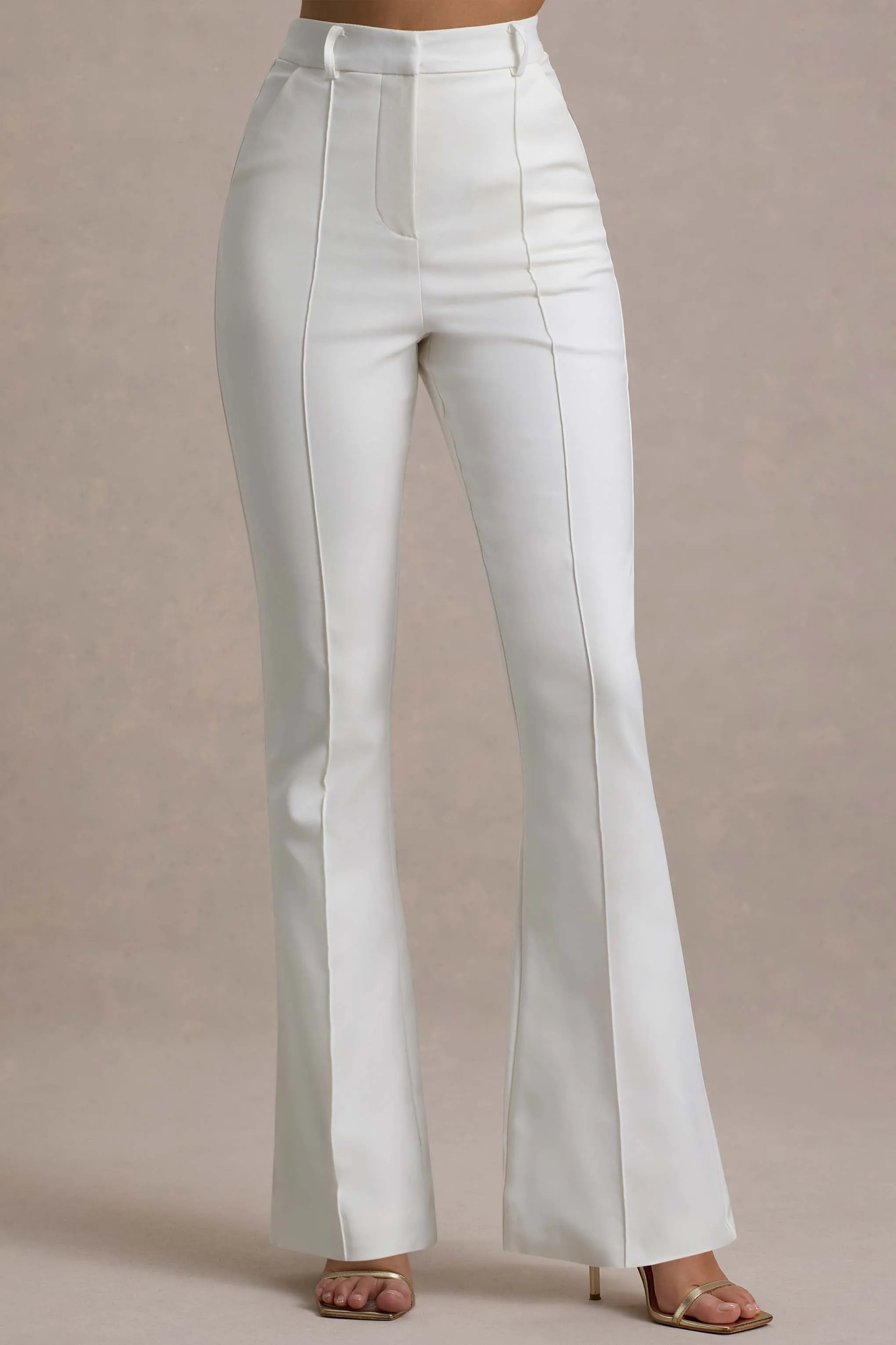 Wonder Woman | White High Waist Straight Leg Trousers With Hem Split Club L London