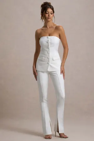 Wonder Woman | White High Waist Straight Leg Trousers With Hem Split Club L London