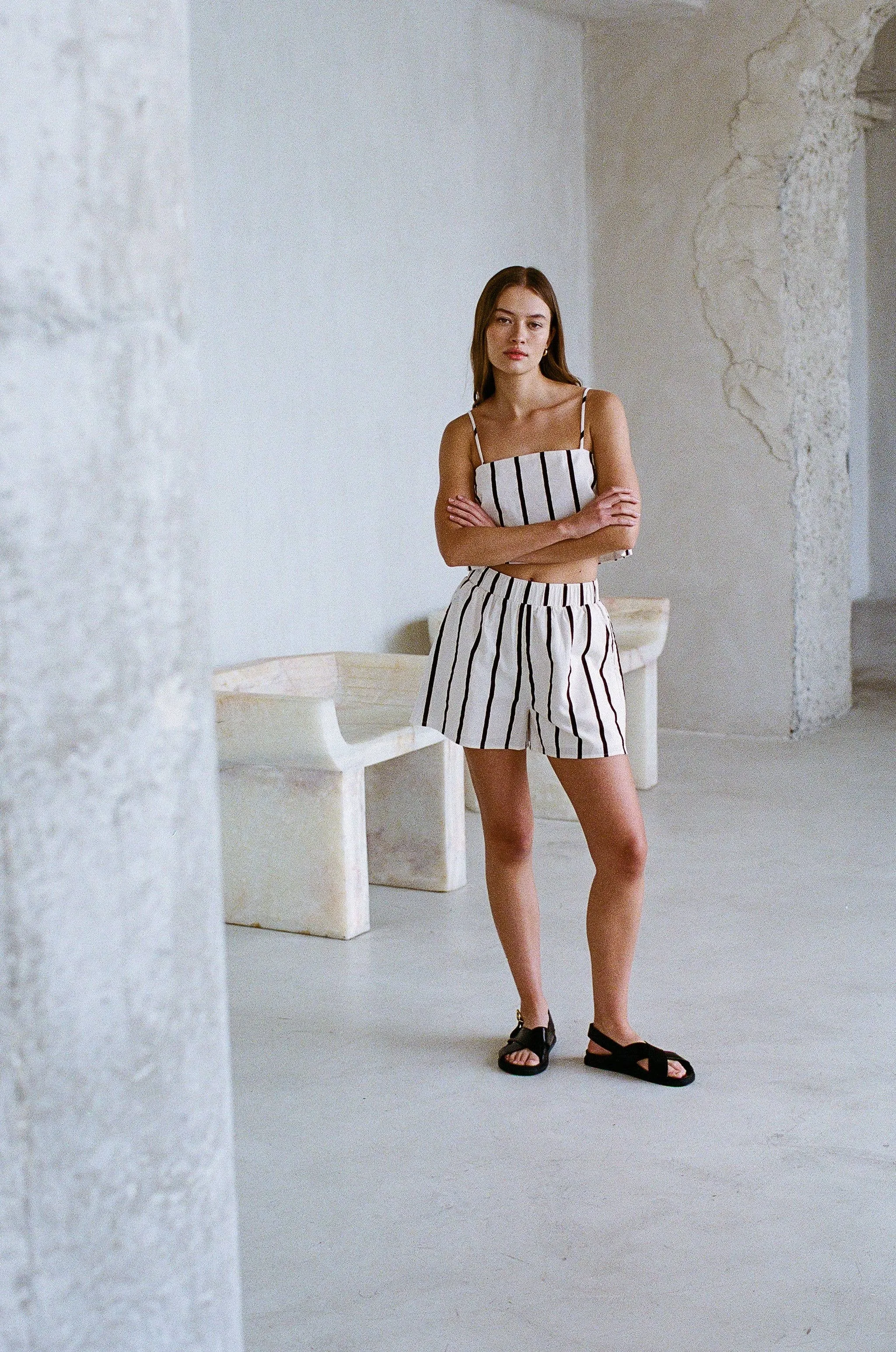 Woven Cotton Linen Shorts (Stripe)