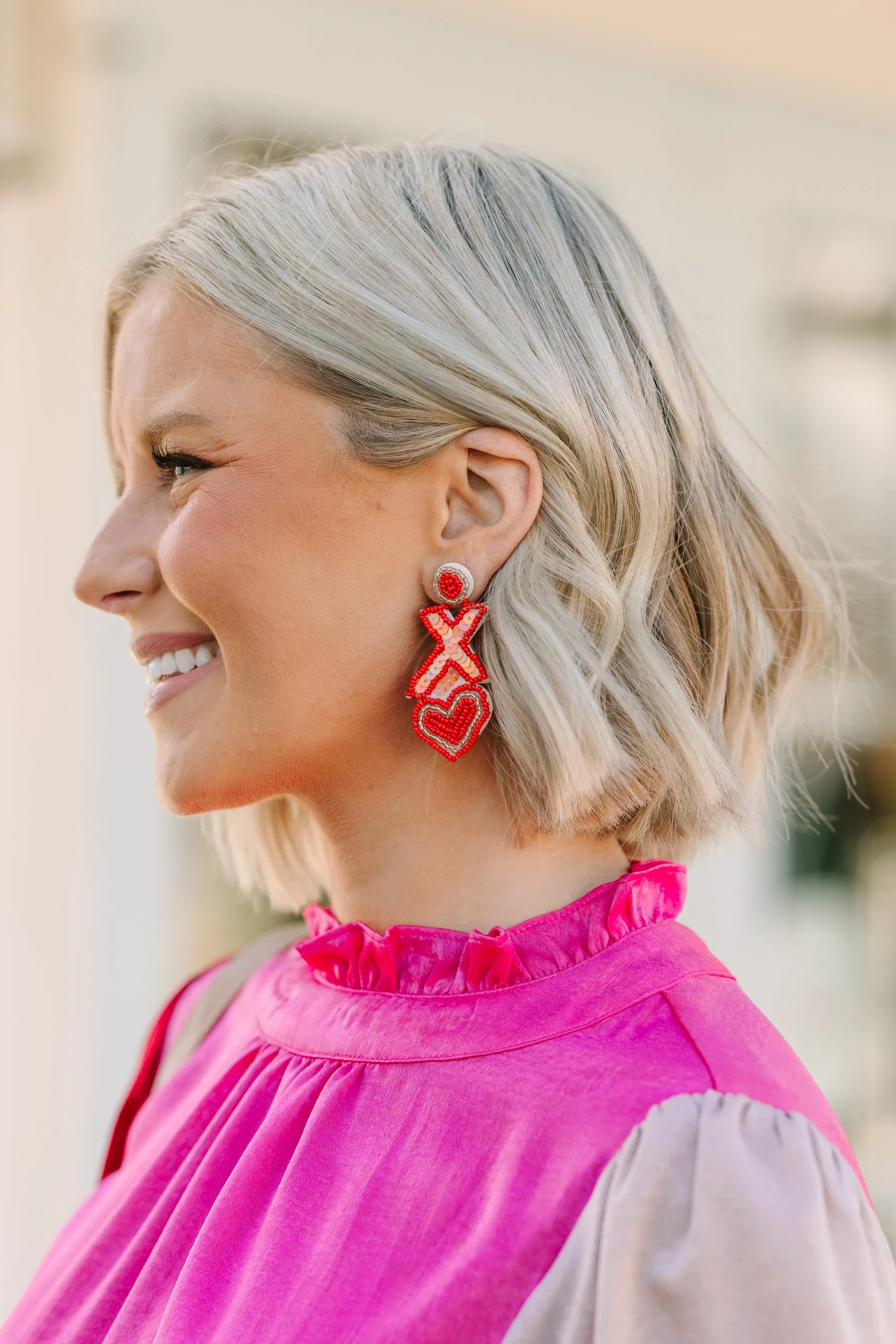 XO Red Beaded Earring